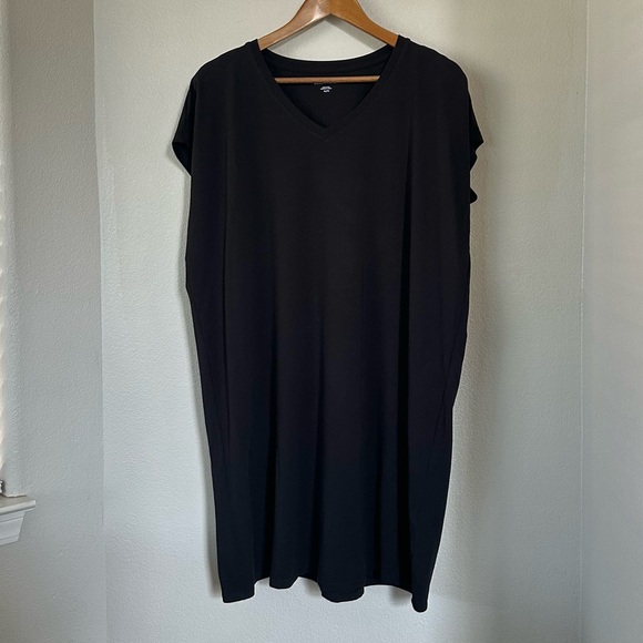 EILEEN FISHER XL Pima Cotton Stretch Jersey V-Neck Dress in Black • Casual Comfy - Picture 3 of 12